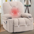 Rocker Recliner Chair with Massage and Heat Oversized Rocking Nursery Recliners Chair Overstuffed Swivel Glider with Cup Holder Fabric Manual Single Sofa for Living Room Beige