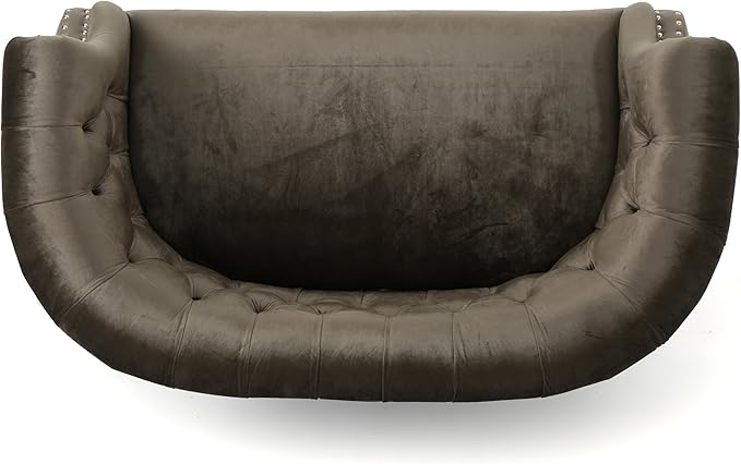 Christopher Knight Home Milani Tufted Scroll Arm Velvet Loveseat Grey / Dark Brown