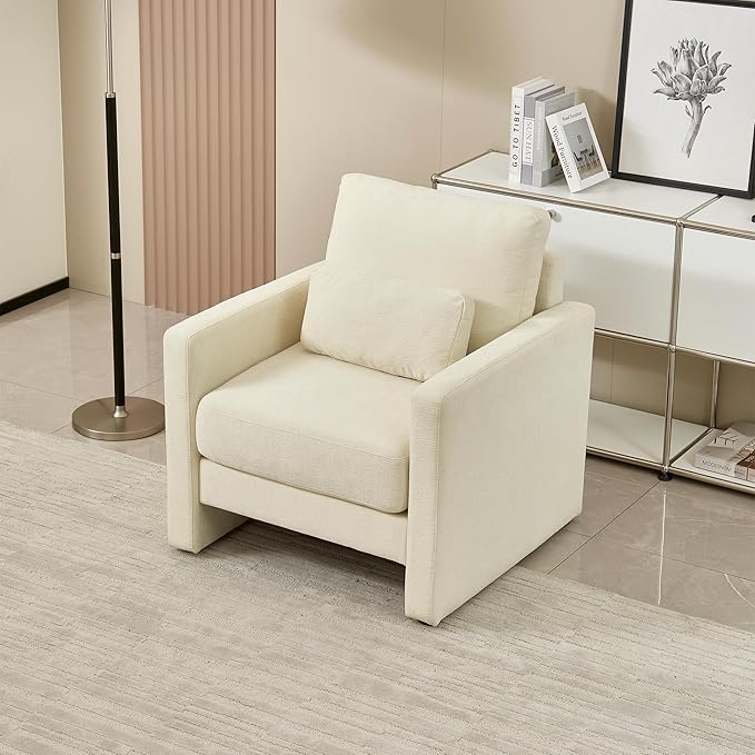 Modern Accent Chair | Chenille Upholstery Armchair | Solid Wood Frame | Cozy Living Room Bedroom Office Decor