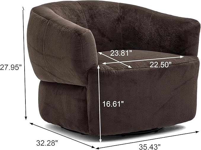 Christopher Knight Home Manie Plush Fabric 360° Swivel Accent Chair Solid Wood Living Room Swivel Barrel Chair Rotating Single Lounge Sofa Comfy Reading Armchair Dark Brown