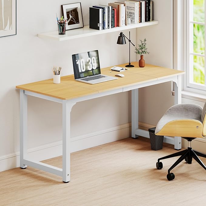 NSdirect Modern Computer Desk 63 Inch Large Office Desk Writing Study Table for Home Office Desk Workstation Wide Metal Sturdy Frame Thicker Steel Legs White