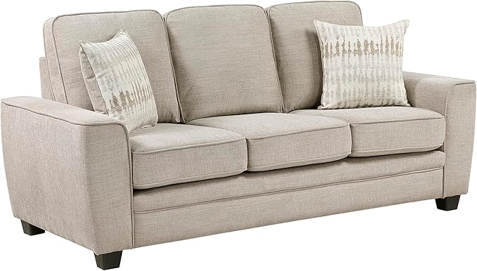 Lexicon Chenille Fabric Upholstered Sofa with 2 Pillows with Track Arms Reversible Back and Seat Cushions Removable Cushion Covers Comfy Couch for Living Room/Office/Waiting Room Taupe