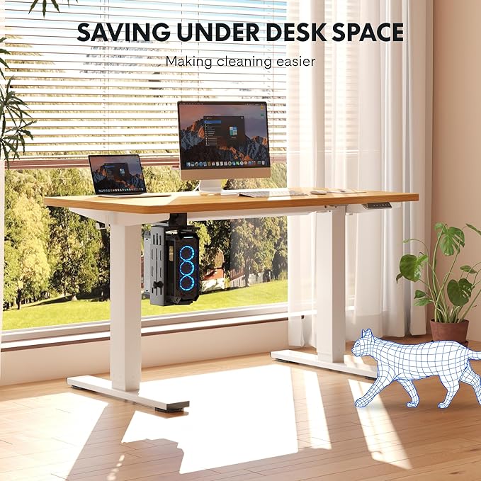 FLEXISPOT EN2 48''x24'' Electric Standing Desk with PC Stand Bundle One-Piece Desktop Easy-to-Install Hanging Design PC Mount Bundle for Home Office Game &amp Small Spaces Maple