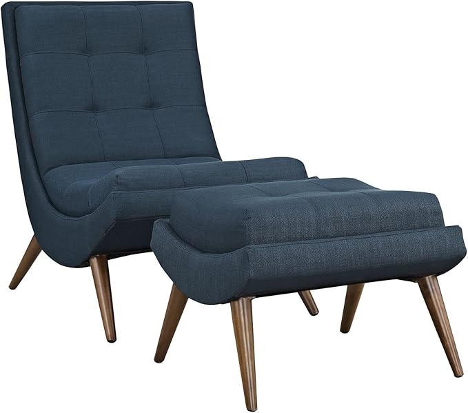 Modway Ramp Fabric Upholstered Lounge and Ottoman 2-Piece Set in Azure