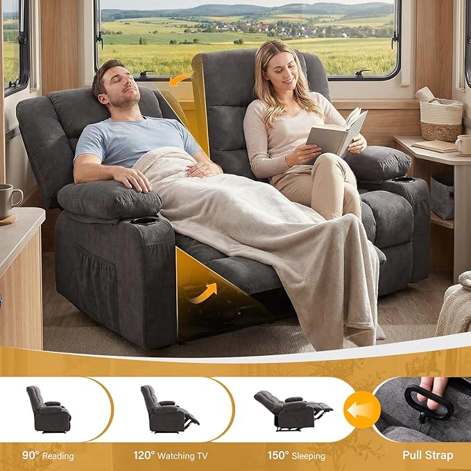 BOSMILLER Reclining Loveseat with Cup Holders for Living Room 2 Seat Manual Loveseat Recliner with Side Pocket | Loveseat recliner