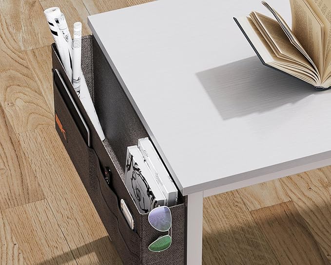 AODK 48 inch Small Computer Desk with Power Outlet for Small Spaces Home Office Student Laptop PC Writing Desks with Storage Bag Headphone Hook White