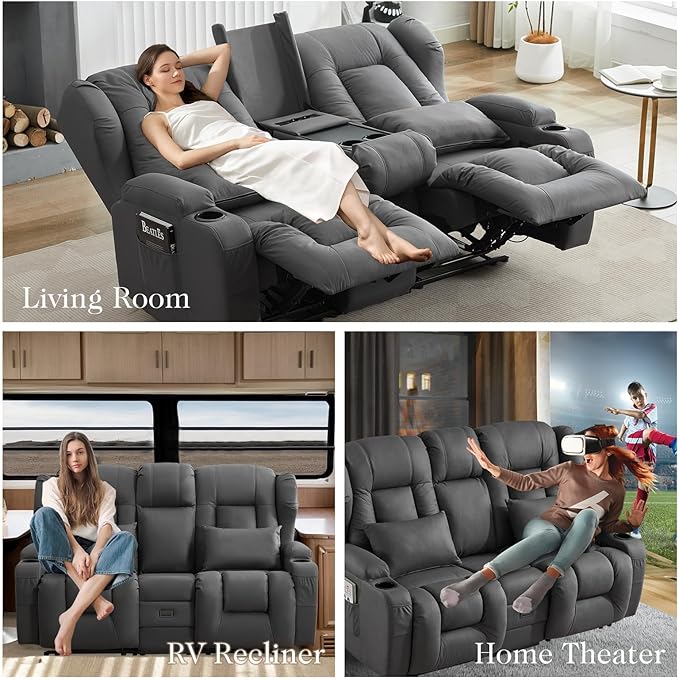 Loveseat Recliner Sofa with Flip-up ConsoleReclining Loveseat Sofa Wall Hugger Recliners for Small SpacesRV Recliner Couches for Living Room (Dark Gray 68''Loveseat with Console)