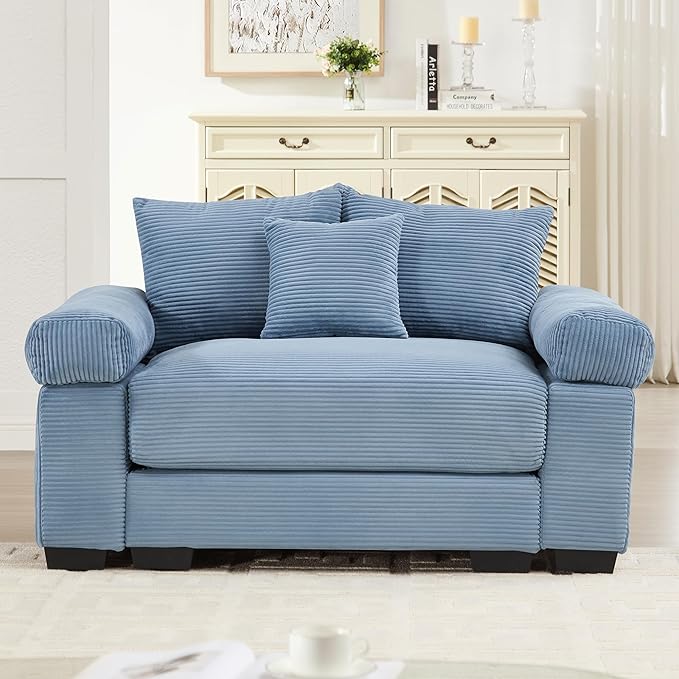 ERYE Modern Corduroy Upholstered Accent Chair Oversized Wider Seat Armchair Leisure Comfy Sofa Chair with Removable CushionArmrests and 3 Pillows for Home Apartment