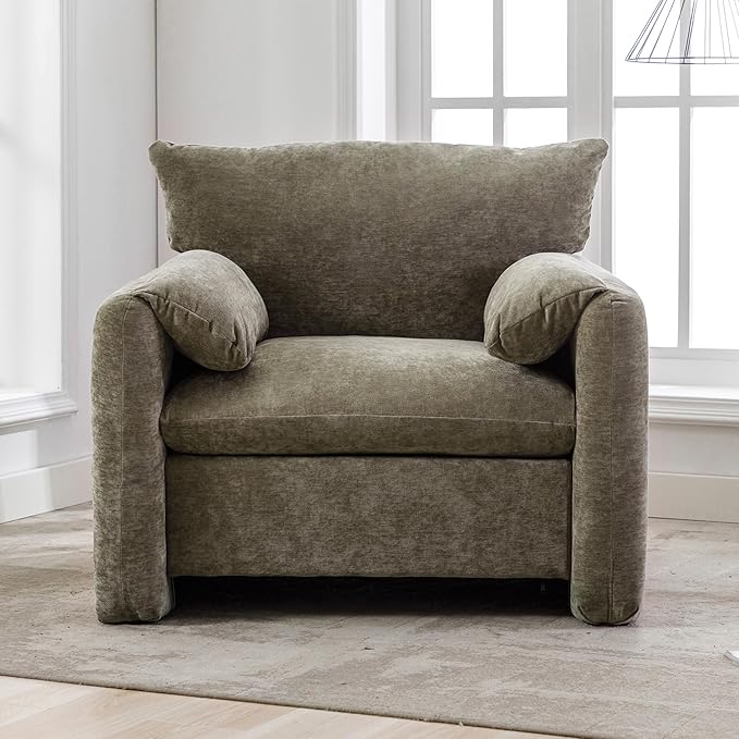 Merax Modern Style Chenille Oversize Armchair Accent Chair 38.6’’ W Single Sofa for Living Room Bedroom Matcha Green