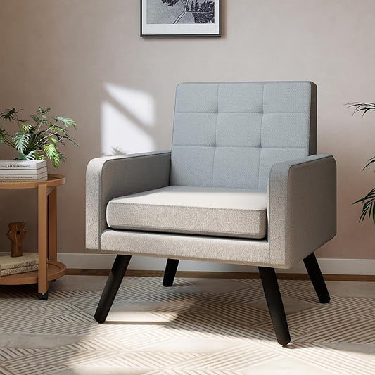 Accent Chair for Living Room Mid-Century Modern Comfy Upholstered Armchair with Large Seat Single Sofa Reading Chair 496 Lb. Weight Capacity for Bedroom Apartment Light Grey