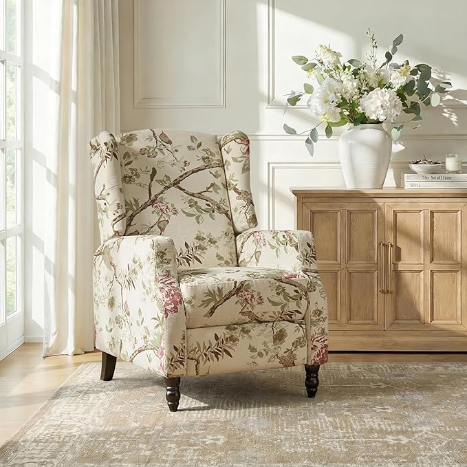 Mid Century Modern Wingback Recliner Chair Upholstered Push Back Recliner Sofa Lounge Armchair for Living Room Home Theater Accent Chairs Recliners Couches