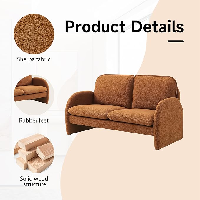59.05 X 30.7'' Loveseat Sofa Sherpa Lamb Fabric Love Seat Couch Comfy 2 Seater Sofa Upholstered Modern Leisure Loveseat Couches for Bedroom Office Living Room and Apartment