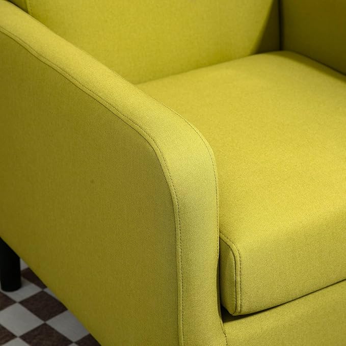 Minimalist Upholstered Armchair with Ergonomic Design Padded Seat &amp Curved Armrest Decorative Comfy Accent Chair Ideal for Living Room Bedroom Office Yellow Green