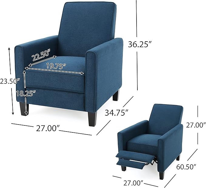 Great Deal Furniture Jeffrey Navy Blue Fabric Recliner Club Chair