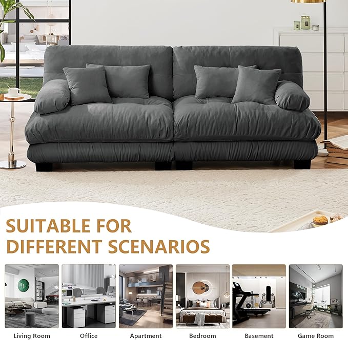Aoowow Modern Modular Sectional Sofa94.4 Oversized Loveseat CouchChenille Cloud Couches for Living RoomTufted 2 Seater Cloud Sofas with Deep Seat (Chenille Grey 2 Seater)