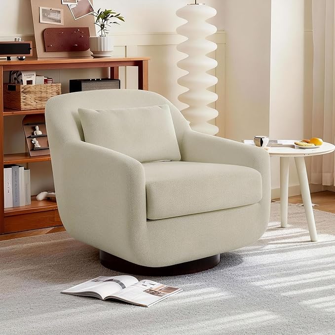 Swivel Barrel Accent Chair Comfy Modern Upholstered Round Reading Arm Chair for Living Room Bedroom (Light Sand Set of 1)