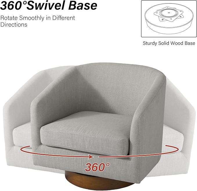 Swivel Barrel Chair Modern Round PU Leather Accent Armchair for Living Room Bedroom Oversized Comfy Club Reading Chairs for Adults (Fabric Khaki Set of 2)