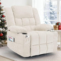 360° Swivel Rocker Recliner for Adults Nursery Glider Recliner with Massage and Heating Rocking Chair with Cup Holder Manual Recliner Chair for Living Room Bedroom (Fabric Beige)