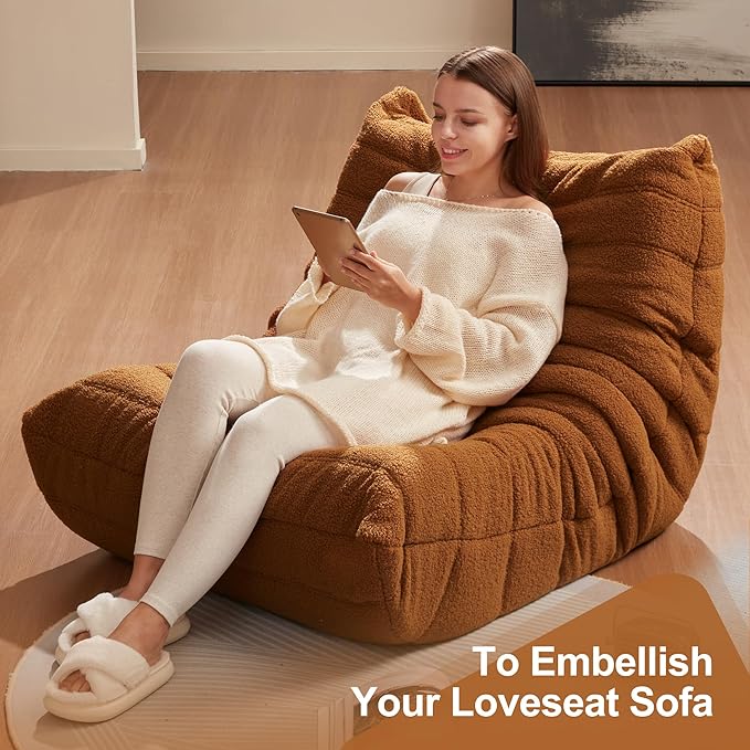 Bean Bag Chairs for Adults Giant Bean Bag Chair Memory Foam BeanBag Chair Bean Bag Sofa with Filler Faux Fur Fireside Beanbags Lazy Sofa for Living Room Bedroom Office (Brown Teddy Single)