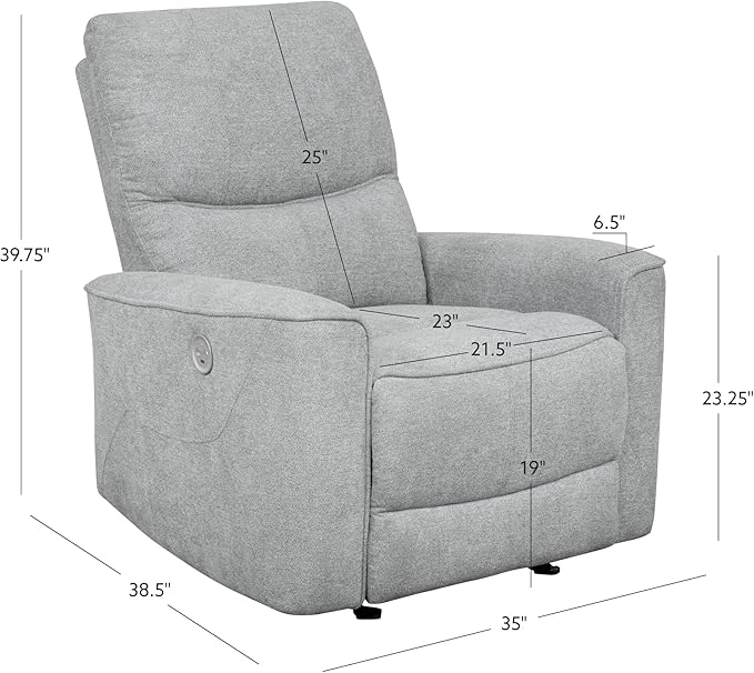 Powell Kylee Grey Upholstered Power Reclining Chair with Charging Port