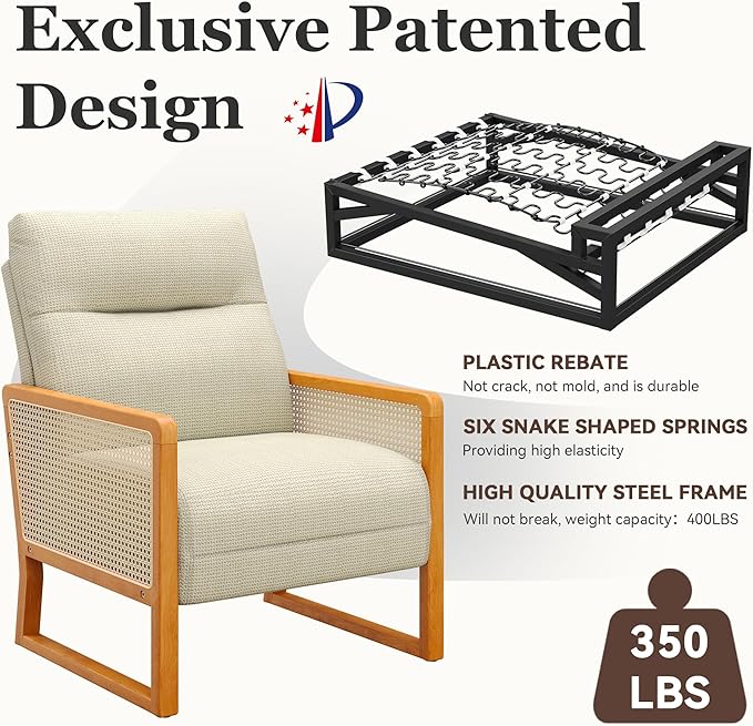 HAOBO Home Small Loveseat Sofa Mini Couch Upholstered Settee Bench with Rattan Arms Linen Small Sofa Couch for Living Room Dining Room Bedroom Funiture