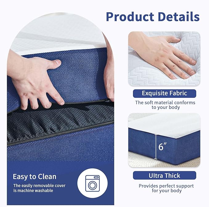 Folding Mattress Twin 6 Inch Memory Foam Tri-Fold Floor Bed and Futon  Twin Topper with Breathable &amp Washable Cover Supportive Foldable Mattress for Guest Bed Office NapCamping (38 x 75 x