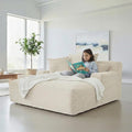 Container Furniture Chamden Oversized Chaise Lounge Chair Modern Corduroy Sofa Bed with Full Foam Cushioning Cozy Convertible Sleeper for Living Room or Bedroom Ivory