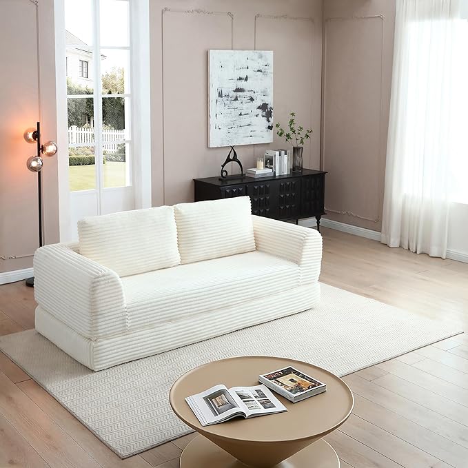 Foldable Boneless Love Seat Couches in a Box Modern Floor Foam Sleeper Sofa Bed 2-in-1 Convertible Cloud Sofa for Home Apartments Bedroom