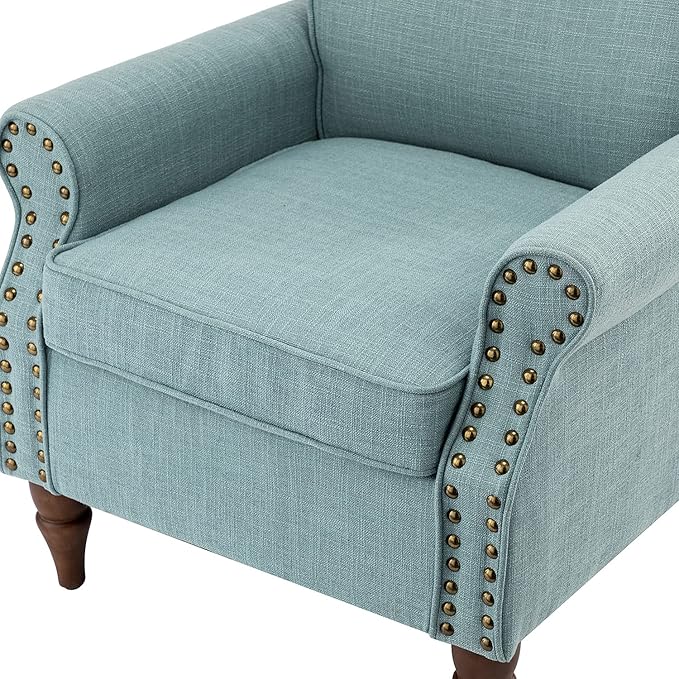 Modern Upholstered Accent Chair with Wood Legs Wingback Armchair with Removable Cushion Comfy Nailhead Trim Lounge Chair Single Sofa Reading Chairs for Living Room Bedroom