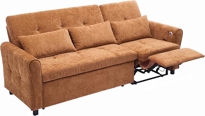 ERYE L-Shaped Reversible Recliner Sectional Sofa Chenille Upholstered Pull Out Convertible Sofabed with Pull Out Sleeper Couch Bed and Recliner Chaise Lounge and USB-C Ports