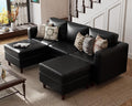 ABCASA Faux Leather U Shaped Modular Sectional Sofa 91.5 5 Seater Couch with Movable Ottoman Deep Seat and Storage Seat with Removable Cover for Living Room Apartment - Black