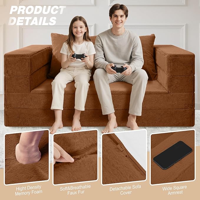 Futon Sofa Bed with Pillow 3-in-1 Sleeper Sofa Bed with Removable Cover Convertible Floor Sofa Bed No Assembly Boneless Couch for Living Room Bedroom