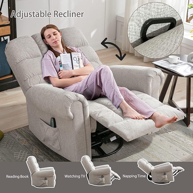 ANJ 360°Swivel Rocker Recliner Chair with Massage and Heat Manual Overstuffed Oversized Swivel Recliners for Big Man Large Glider Rocking Reclining Chairs for Nursery Living Room Beige 2PCS