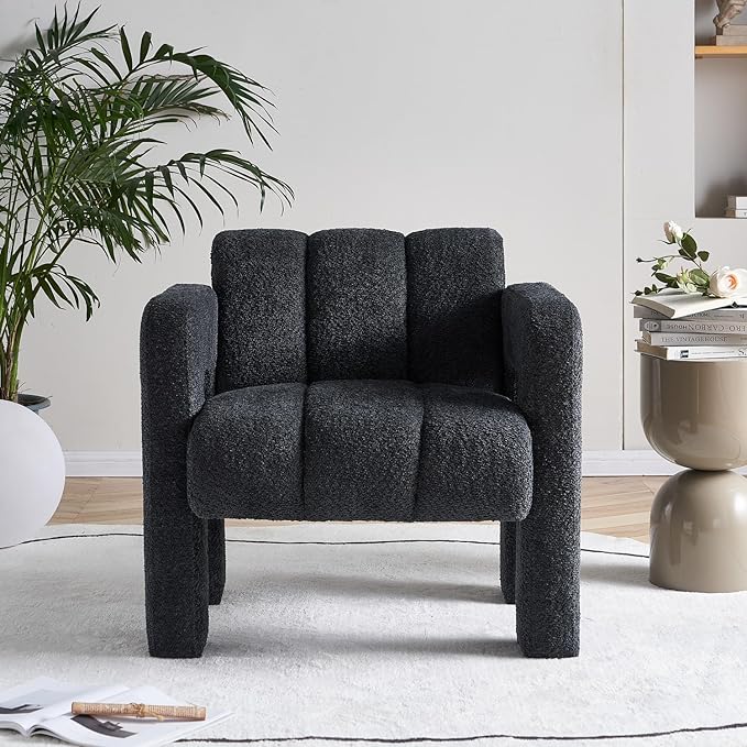 Accent Chair Living Room Chairs Modern Comfy Reading Nook Chair for Bedroom Upholstered Boucle Fabric Side Chair Armchair for Living Room Office (Dark Grey)