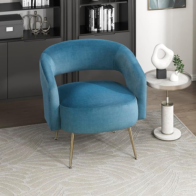 Lexicon Mid-Century Modern Velvet Accent Chair with Open Back Gold Metal Legs Upholstered Curved Barrel Armchair for Living Room/Bedroom/Office Easy Assembly Dark Teal