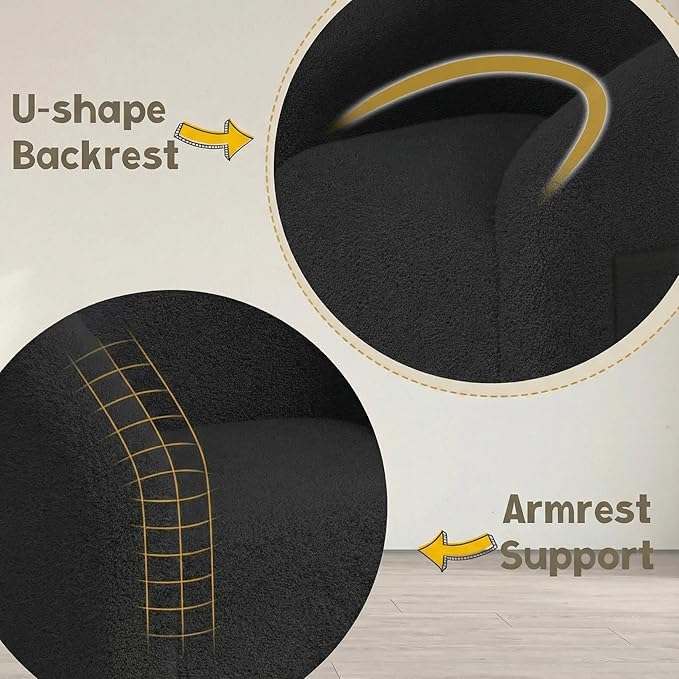 Modern Accent Barrel Chair Comfy Teddy Fabric Club Armchair with Side Pocket Easy Assembly Living Room Corner Chair for Bedroom Office Reception Space
