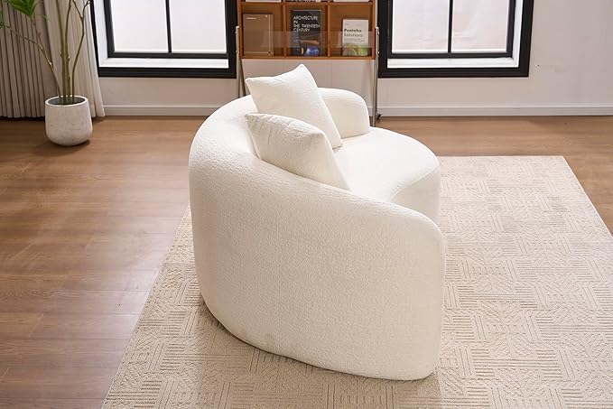 Modern Chenille S-Curved Modular Loveseat Sofa 66.9 Compression Sponge Boneless Couch No Assembly Required Cozy Upholstered Seating for Living Room Apartment Office or Meditation Space (White)