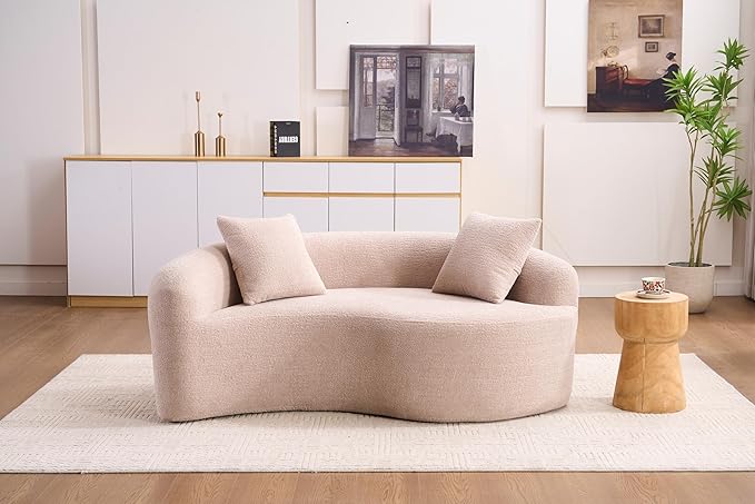 Luxury Modern Chenille Sectional Sofa Tai Chi Curved Compression Sofa Boucle Cozy Soft Loveseat for Living Room Apartment Office (Beige)