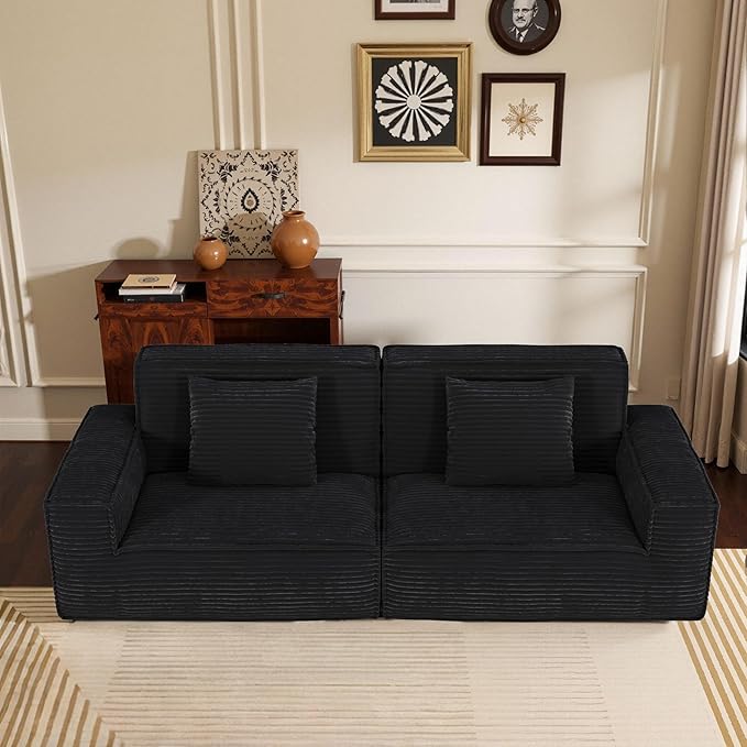 106 Cloud Sectional Couch with Deep Seat No Assembly Required Modern Upholstered Boneless Couches with 2 Pillows Full Sponge Compressed Sofa for Living Room/Apartment (Black)