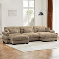 Oversized Modular Velvet Sectional Cloud Sofa Couch with Movable OttomanCorner Sofa with Comfortable Armrests Deep Seat Convertible L or U Shaped Couch (Camel 3 Seat+ 2 Ottomans)