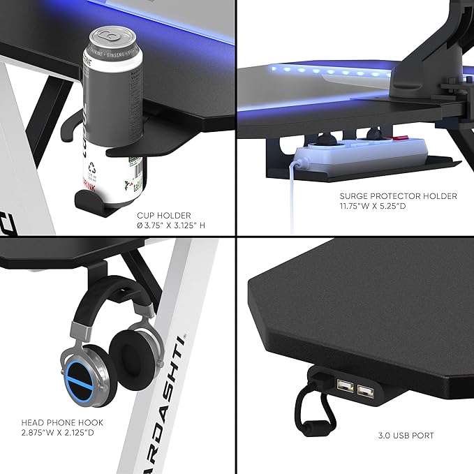 Dardashti Gaming Desk PC Computer Desk Home Office Desk Gaming Table Z Shaped Gamer Workstation with Cup Holder and Headphone Hook Z1-21 Arctic White