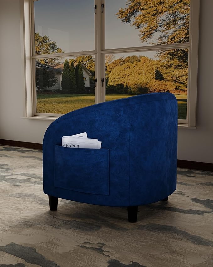 GarveeHome Accent Barrel Chair Armchair for Living Room Club Chair with Soft Padded Seat &amp Sturdy Legs for Bedroom Waiting Room Reception Chairs(Navy Blue)