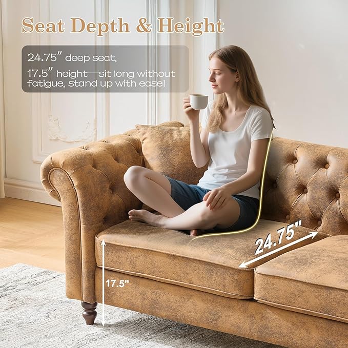 Mid Century Modern Faux Leather Couch Set of 2 Tufted Couch and Loveseat Set muebles para la sala Comfy Chesterfield Upholstered Office Furniture Living Room Sofa Set 2 Piece (Brown 2+3 Seater)