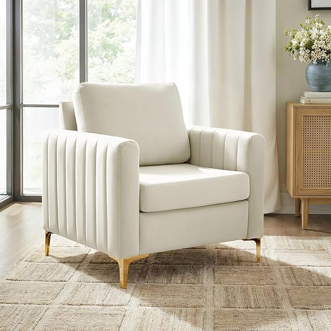 Modern Upholstered Velvet Accent Chair Velvet Armchair Club Chair with Gold Metal Legs Mid-Century Barrel Leisure Comfy Reading Chair for Livingroom Bedroom