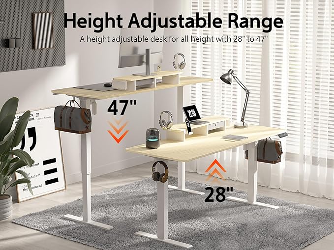 63x24 Inches Electric Standing Desk with Drawer and Monitor Stand Height Adjustable Sit to Stand up Desk for Home Office Ergonomic Computer Table with Phone Holder 3 Hooks Oak