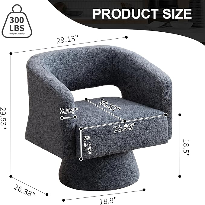 ClinQ Swivel Barrel Accent Chair Oversized Teddy Upholstered Round Swivel Chairs Set of 2 Modern Luxury 360° Living Room Vanity Chair for Bedroom Office&ampLiving Room Blue