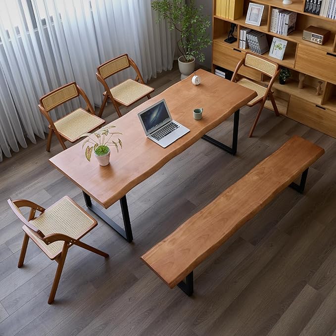 Stylish Brown Wooden Long Bench with Sturdy Metal Legs – Versatile Seating for Office Restaurant Living Room and Meeting Room(Brown Bench 55.12in)