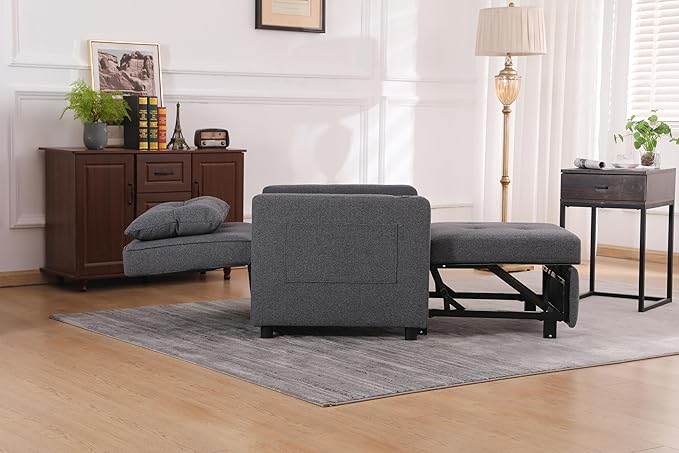 KEIKI Sleeper Chair Bed 3-in-1 Convertible Pull Out Sleeper Chair Bed Convertible Sofa Bed with USB Ports Side Pocket Single Armchair for Small Spaces Living Room Apartment Antique Grey