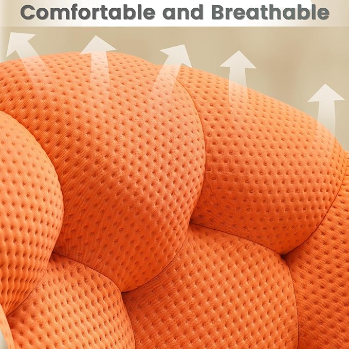 Bubble Couch Modern 3-Seater Upholstered Mesh Fabric Round Floor Sofa 3D Honeycomb Shape Bubble Sofa Curved Sofas for Living Room Circle Boneless Orange Couch No-Assembly (Orange 98.43)