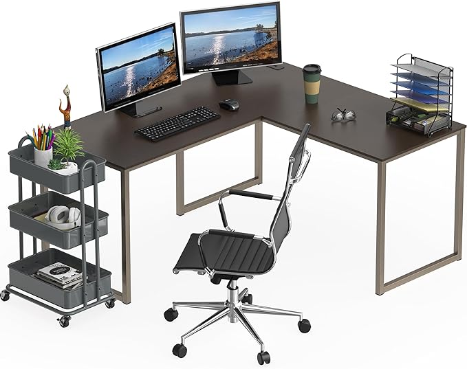 SHW Mission 55 x 60 Inches L-Shape Home Office Computer Desk Espresso